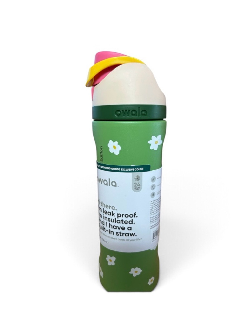 Owala Green Daisy Insulated Water Bottle with Built-In Straw 24 Ounce New in box
